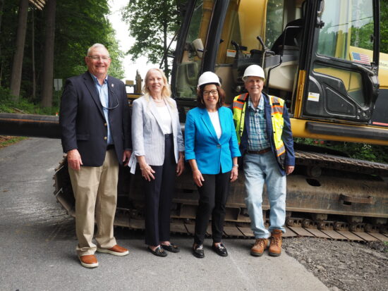 Gathering to mark the start of construction on the Jenkinsville Community Water Project are: from left, Queensbury Fourth Ward Council Member Tim McNulty, Second Ward Council Member Rachel Hajos, Deputy Supervisor Jean Lapper and Supervisor John Strough.
